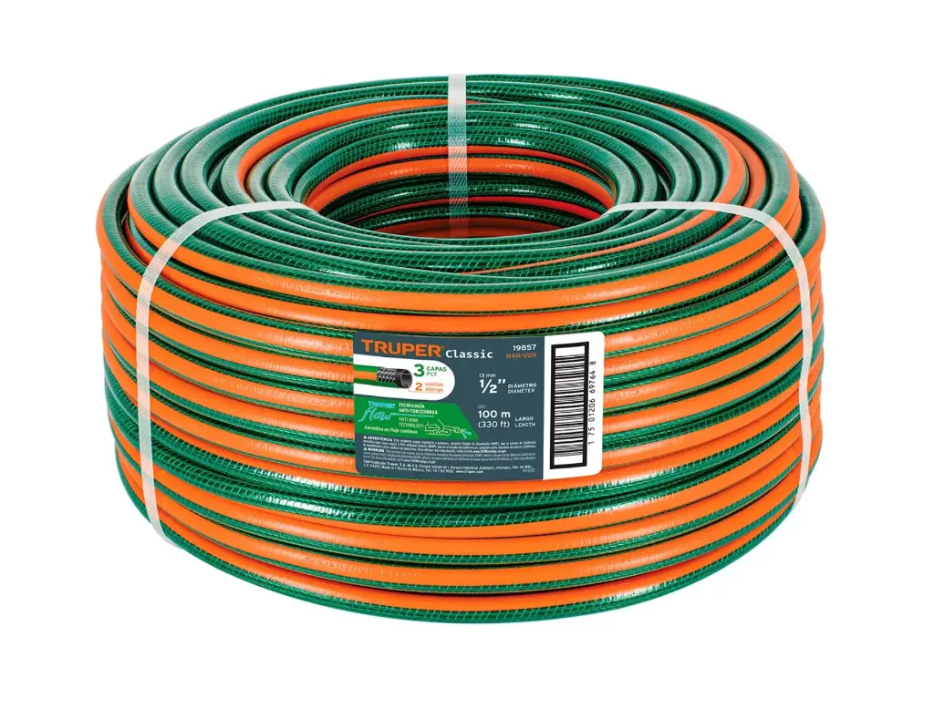 MANGUERA CULEBRA 1/2" X 100 MTS REFORZADA 3 CAPAS S/CONEXIONES MOD. MAN-1/2R REF. 19857 MARCA TRUPER