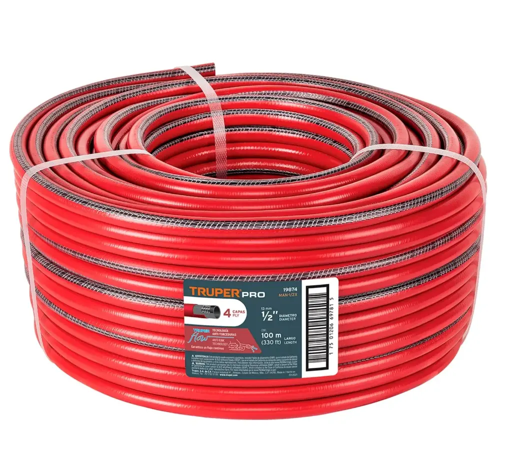 MANGUERA CULEBRA 1/2" X 100 MTS REFORZADA 4 CAPAS S/CONEXIONES MOD. MAN-1/2X REF. 19874 MARCA TRUPER