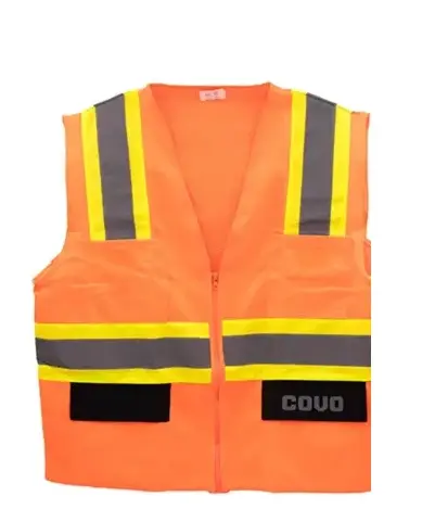 CHALECO DE SEGURIDAD REFLECTIVO C/BOLSILLOS ALTA VISIBILIDAD CIERRE REVERSO EN MALLA DE POLIESTER TELA DE POLIESTER RESPIRABLE T/ UNICA C/NARANJA REF. CV-SV-2 / 8650 MARCA COVO