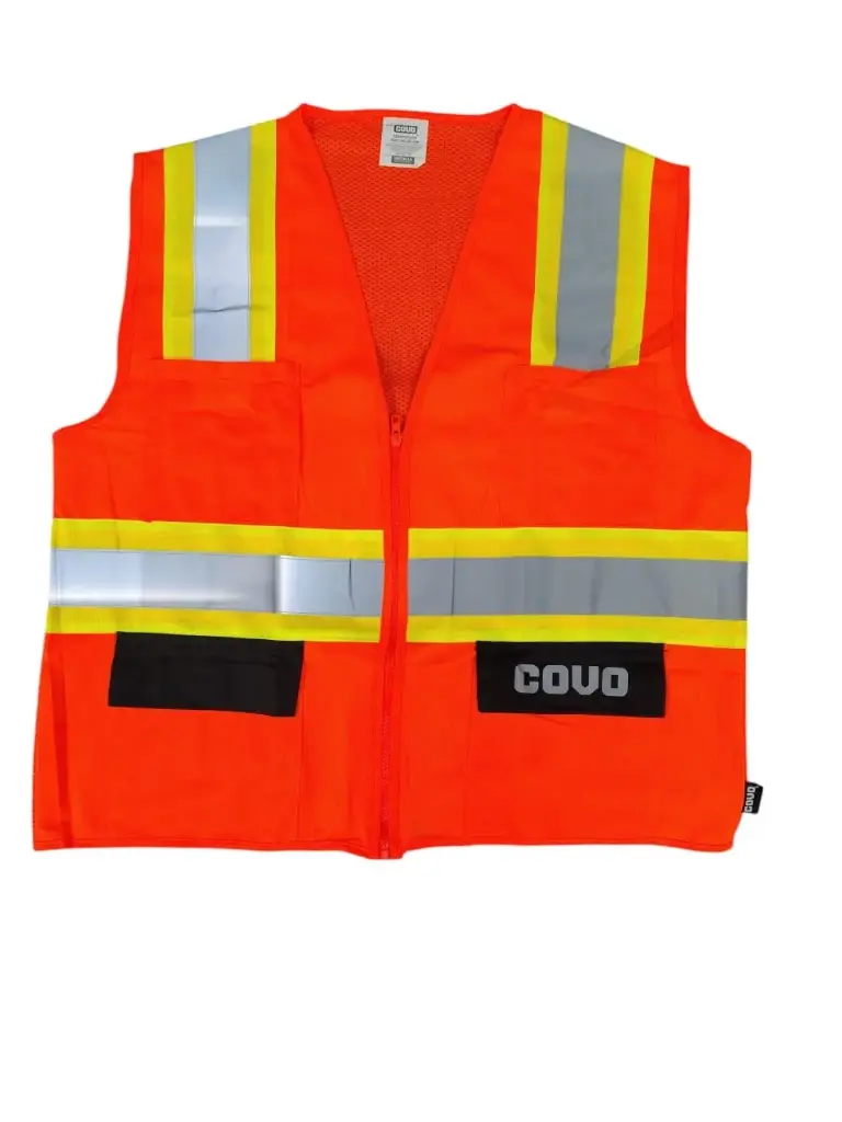CHALECO DE SEGURIDAD REFLECTIVO C/BOLSILLOS ALTA VISIBILIDAD CIERRE REVERSO EN MALLA DE POLIESTER TELA DE POLIESTER RESPIRABLE T/ UNICA C/NARANJA REF. CV-SV-2 / 8650 MARCA COVO
