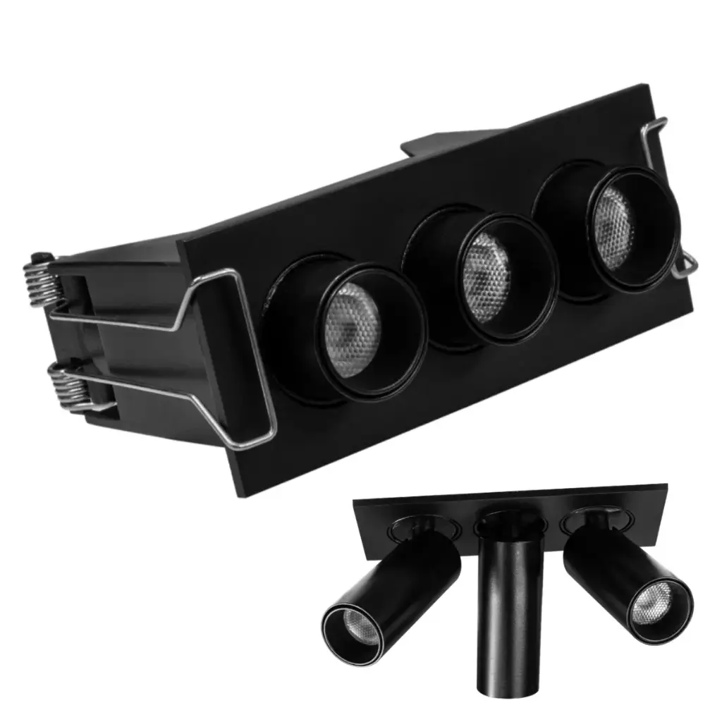 LAMPARA SPOT TRIPLE LINEAL MINI IN&OUT EMP. 6W 100-265V 3000K NEGRO MATE LUM-878SPOT MARCA LUMIND