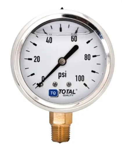 MANOMETRO DE GLICERINA 2 1/2" DE 0 - 100 PSI MOD. TQ-H-MG0-100 CONEX. MACHO 1/4" NPT REF. 10300260 MARCA TOTAL QUALITY