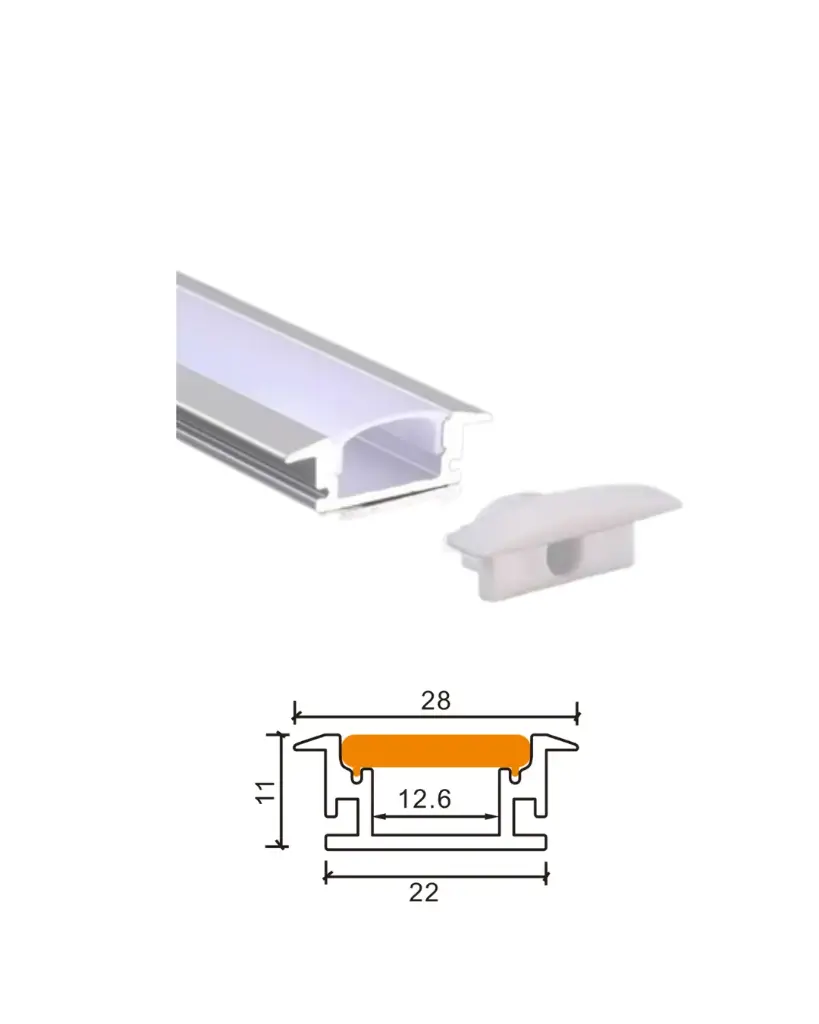 PERFIL DE ALUMINIO EMPOTRAR ALTO 22 MM X 11 MM X 3 MTS P/ CINTA LED REF. AI-PROF-2211-3 MARCA ARTIG LIGHT