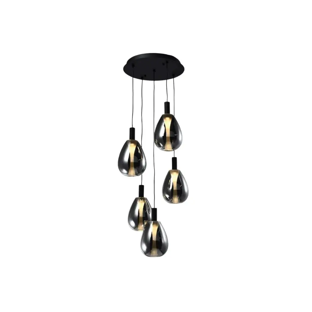 LAMPARA COLGANTE 27W 3000K 14X26 CM 5 LUCES C/ NEGRO REF. DI-629-BK-30K-Z MARCA KASALIGHT / ARTIG LIGHT