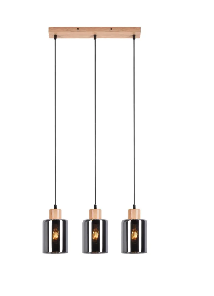 LAMPARA COLGANTE E27 3 LUCES 42X12X15 CM C/ NEGRO - MADERA REF. DI-693-WD-Z MARCA KASALIGHT / ARTIG LIGHT