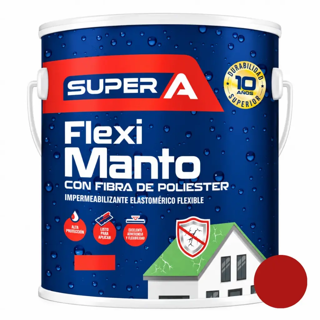 PINTURA ELASTOMERICA IMPERMEABI. FLEXI MANTO ( CON FIBRA DE POLIESTER ) COLOR ROJO GALON (3,78 L) REF. 01400101004016 MARCA SUPER A 