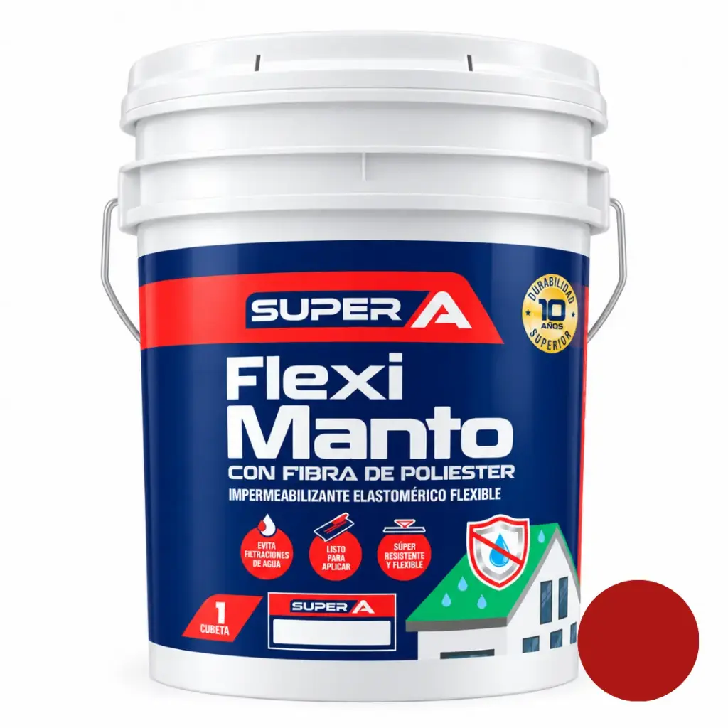 PINTURA ELASTOMERICA IMPERMEABI. FLEXI MANTO ( CON FIBRA DE POLIESTER ) COLOR ROJO CUÑETE (18.92 L) REF. 01400101003015 MARCA SUPER A