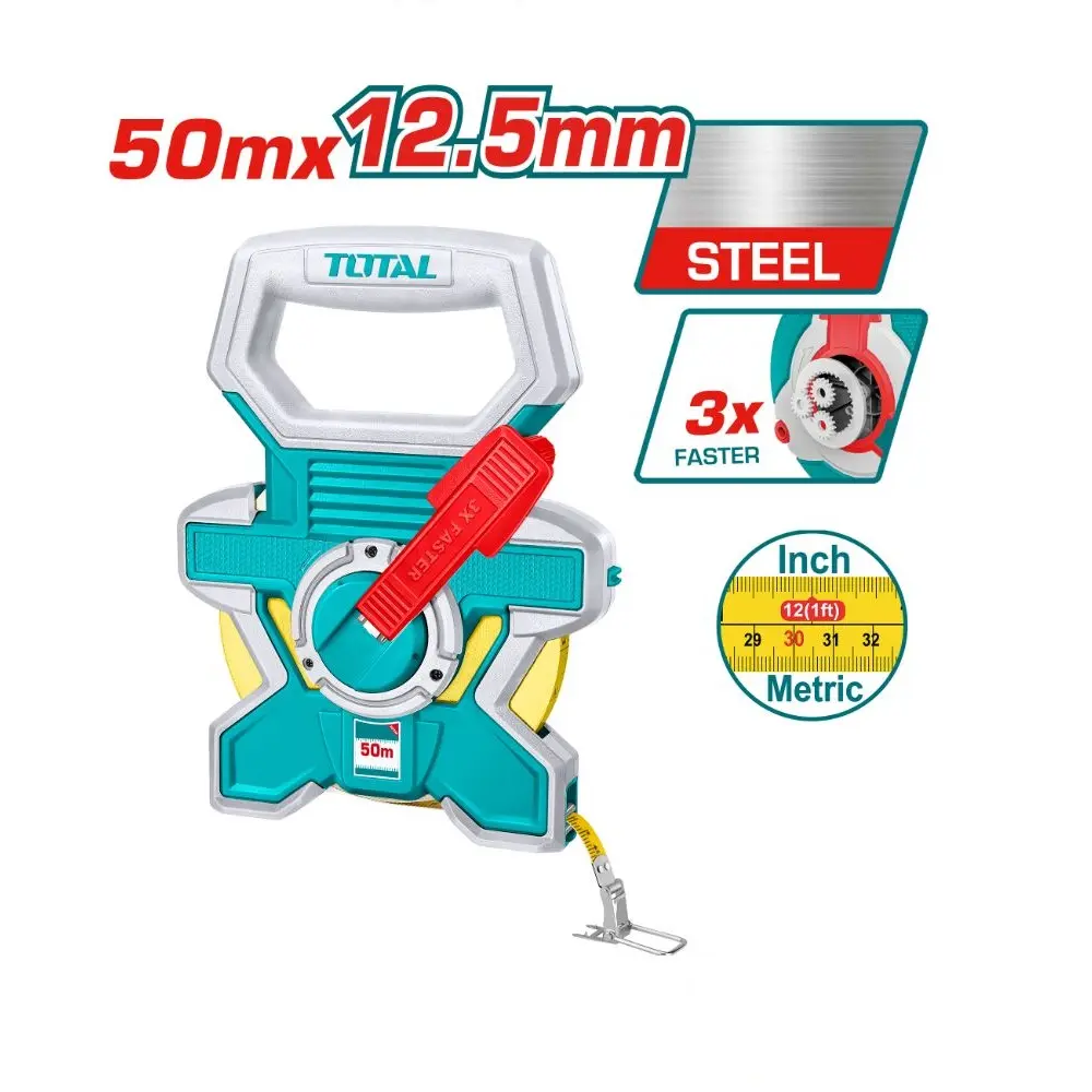 CINTA METRICA TOPOGRAFICA DE ACERO 1/2" X 50 MTS REF. TMT08506 MARCA TOTAL TOOLS