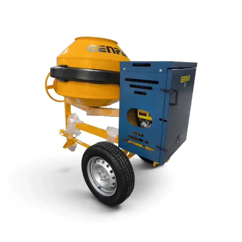 MEZCLADORA CAP. 400 LTS 9 HP A GASOLINA RIN 14" MOTOR GENPAR ( 6 LITROS )REF. 40011276-7G / TROMPO 1 SACO MARCA GENPAR 