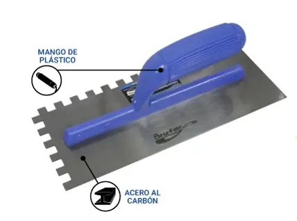 PALUSTRA- LLANA DENTADA CUADRADA ACERO INOX. 28  CM X 12 MANGO PVC REF. 208566 MARCA BRUFER