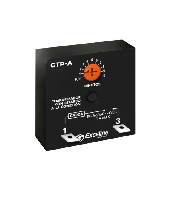 TEMPORIZADOR CON RETARDO DE ARRANQUE MULTIV. 18 - 265 VAC AJUSTABLE ENTRE 0.01 A 10 MINUTOS REF. GTP-A / 007407 MARCA EXCELINE 