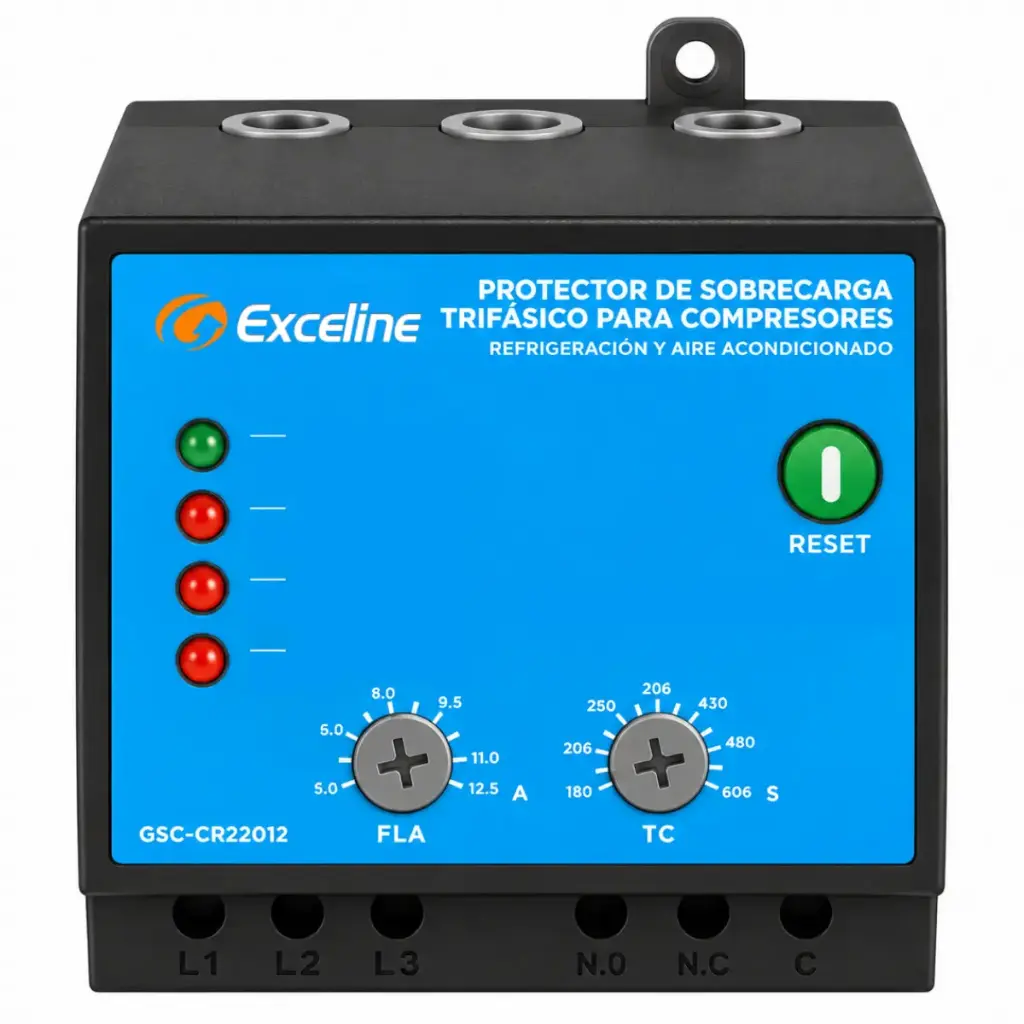 PROTECTOR DE VOLTAJE A / A Y REFRIGERACION TRIFASICO 208 - 220 V ENTRE 7.5 A 25 HP  REF. GSC-CR2280 COD. 007615 MARCA EXCELINE