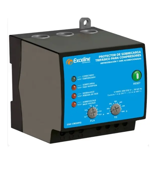 PROTECTOR DE VOLTAJE A / A Y REFRIGERACION TRIFASICO 208 - 220 V ENTRE 3/4 A 3 HP REF. GSC-CR2212 COD. 007592 MARCA EXCELINE
