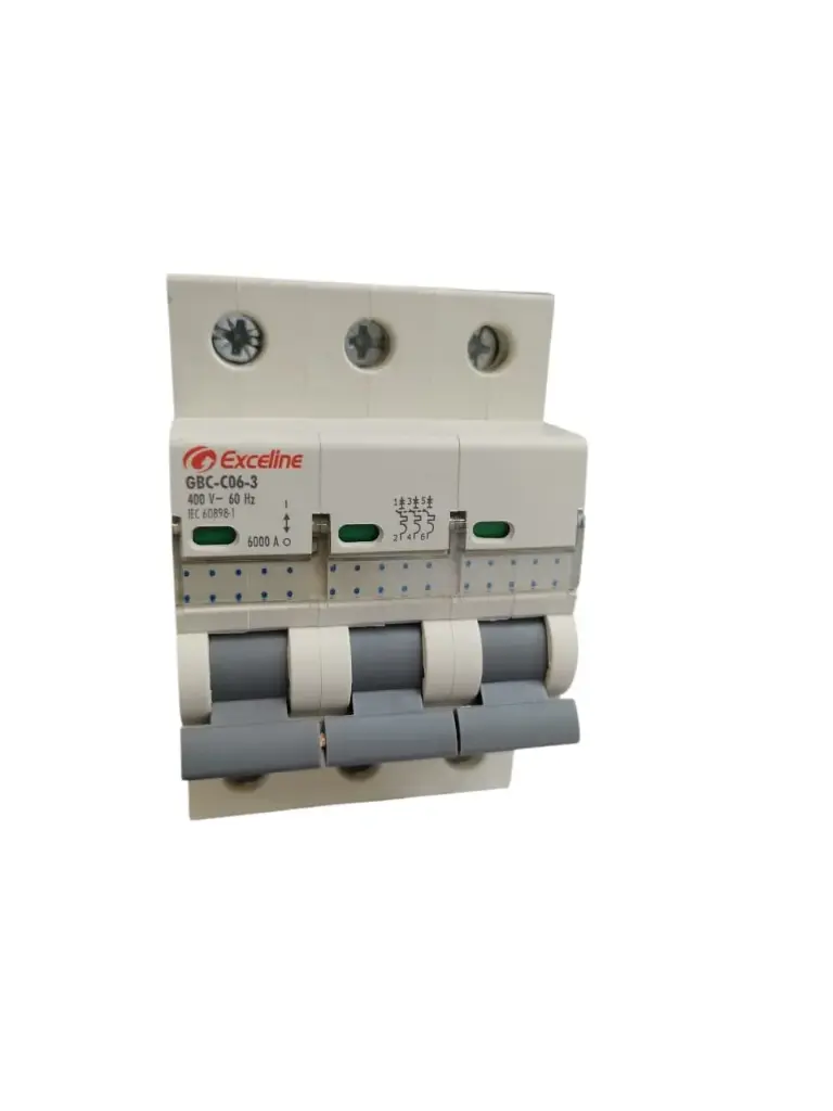 BREAKER TERMOMAGNETICO C/ CONTROL DE CURVA C DE 3 X 6 AMP 230 / 400 V 60 HZ 6 KA REF. GBC-C06-3 MARCA EXCELINE