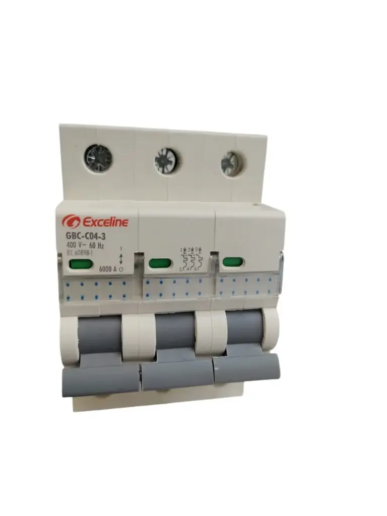BREAKER TERMOMAGNETICO C/ CONTROL DE CURVA C DE 3 X 4 AMP 230 / 400 V 60 HZ 6 KA REF. GBC-C04-3 MARCA EXCELINE