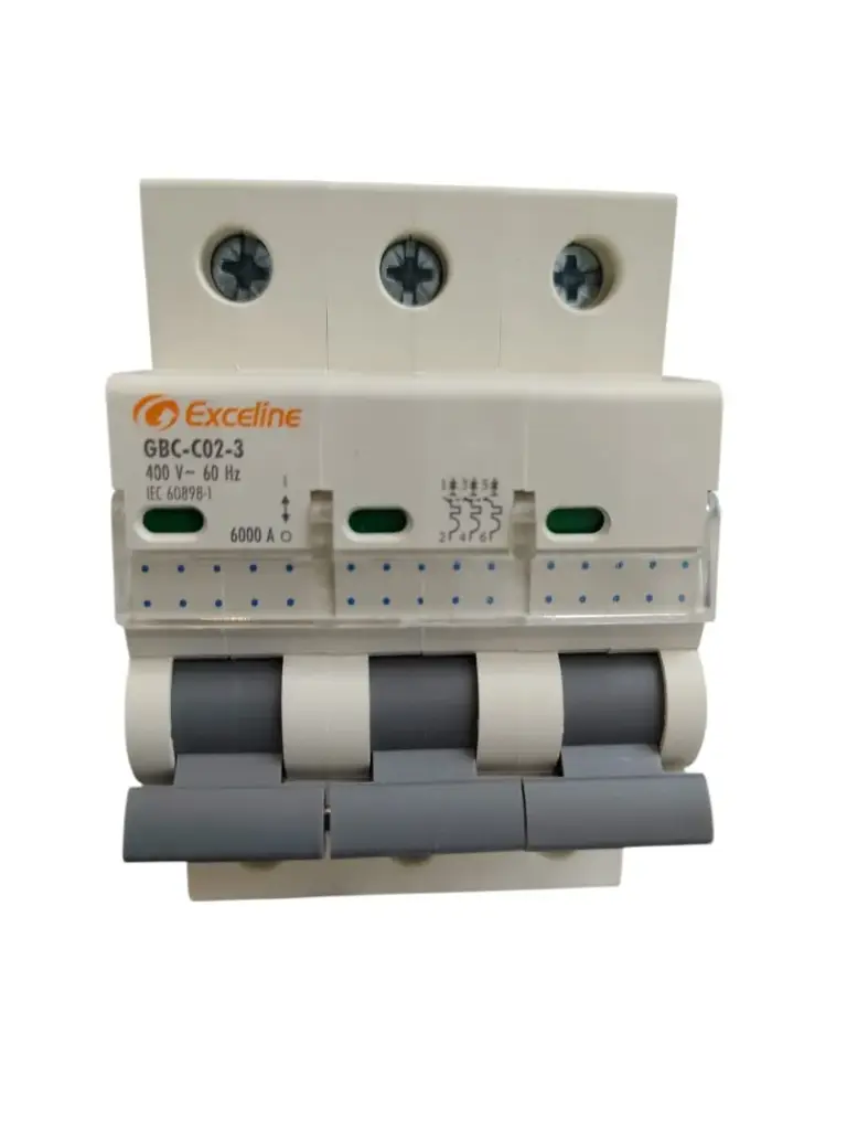 BREAKER TERMOMAGNETICO C/ CONTROL DE CURVA C DE 3 X 2 AMP 230 / 400 V 60 HZ 6 KA REF. GBC-C02-3 MARCA EXCELINE