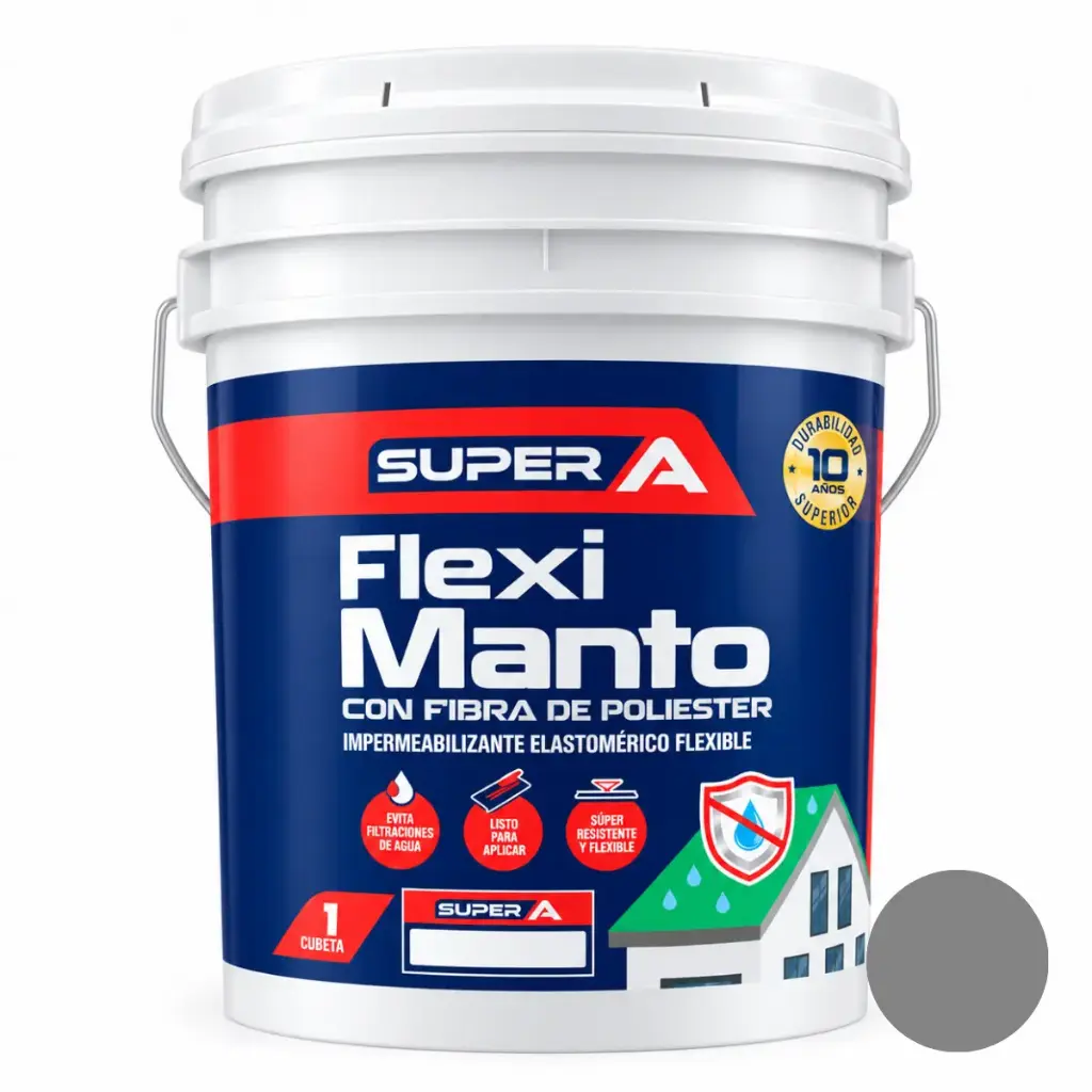 PINTURA ELASTOMERICA IMPERMEABI. FLEXI MANTO ( CON FIBRA DE POLIESTER ) COLOR GRIS CUÑETE (18.92 L) REF. 1400101003008 MARCA SUPER A 