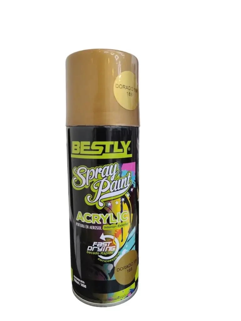 SPRAY AERESOL ESMALTE COLOR DORADO 18K 188 DE 200 ML COND. 119989 REF. BLY-200-188 MARCA BESTLY 
