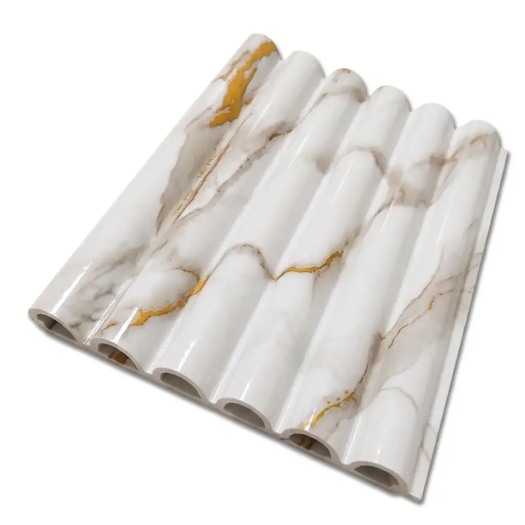 PANEL P/ PARED PVC WALL PANEL REDONDO 15,8 CM X 1,5 CM X 2,90 MTS COLOR MARMOL BLANCO DORADO REF. WP2019 MARCA BRUFER