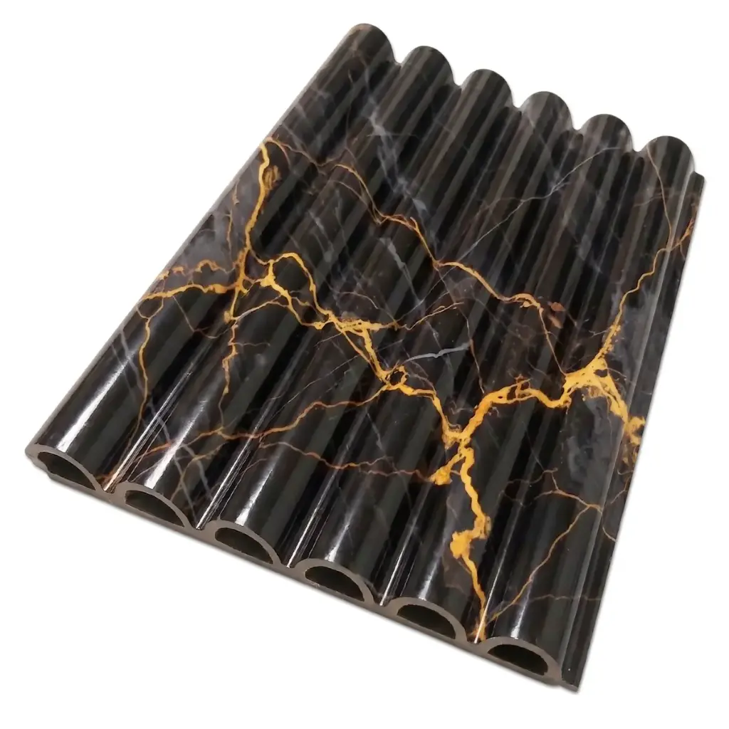 PANEL P/ PARED PVC WALL PANEL REDONDO 15,8 CM X 1,5 CM X 2,90 MTS COLOR MARMOL NEGRO DORADO REF. WP2020 MARCA BRUFER