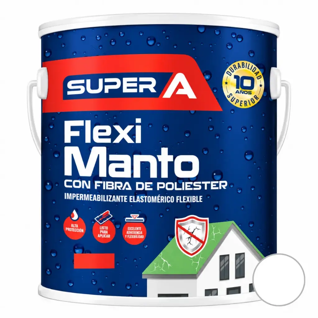 PINTURA ELASTOMERICA IMPERMEABI. FLEXI MANTO ( CON FIBRA DE POLIESTER ) COLOR BLANCO GALON (3,78 L) REF. 01400101004006 MARCA SUPER A