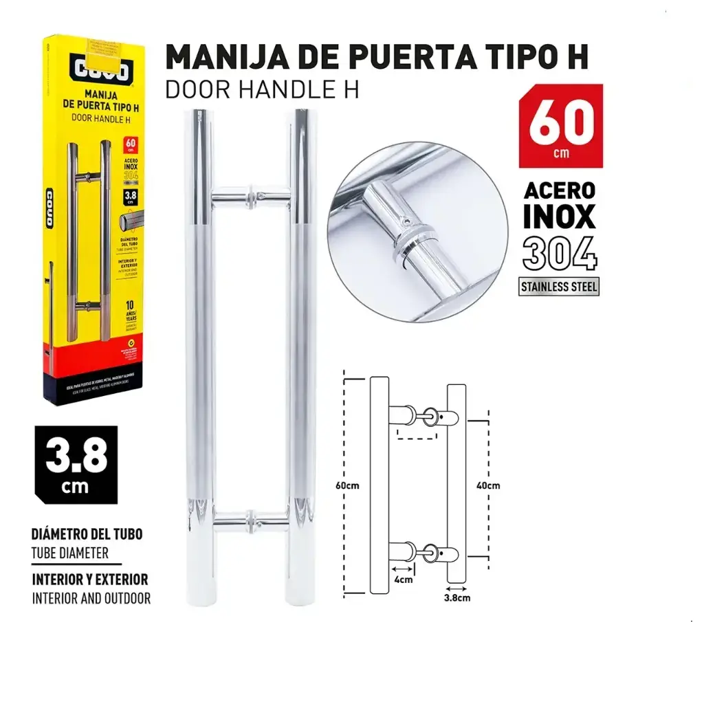 MANILLA TIPO H PARA PUERTA PRINCIPAL DE ACERO INOX 60 CM  REF. CV-GD-D60 / 12628 MARCA COVO