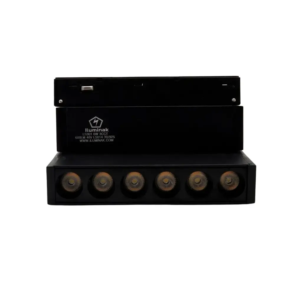LAMP LED LINEAL MULTISPOT PLEGABLE 6W 48V 3CCT 11.8 X 10.8 CM IP20 600LUM NEGRO P/RIEL MAGNETICO REF. LS301 MARCA ILUMINAK