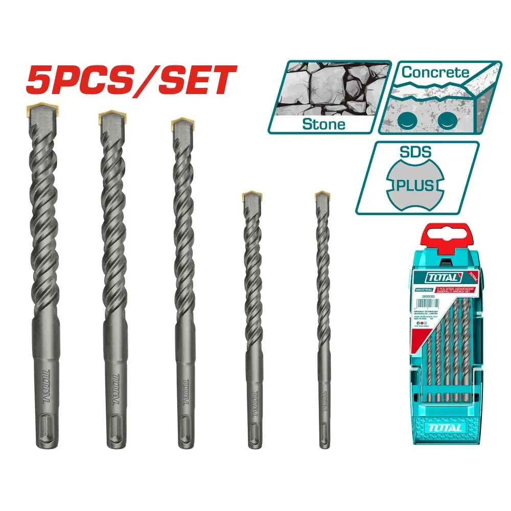 JUEGO BROCAS / MECHAS PARA TALADRO DE IMPACTO SDS PLUS CONCRETO 5 PZAS ( 1/4" - 15/32" ) REF. UTAC190501 MARCA TOTAL TOOLS