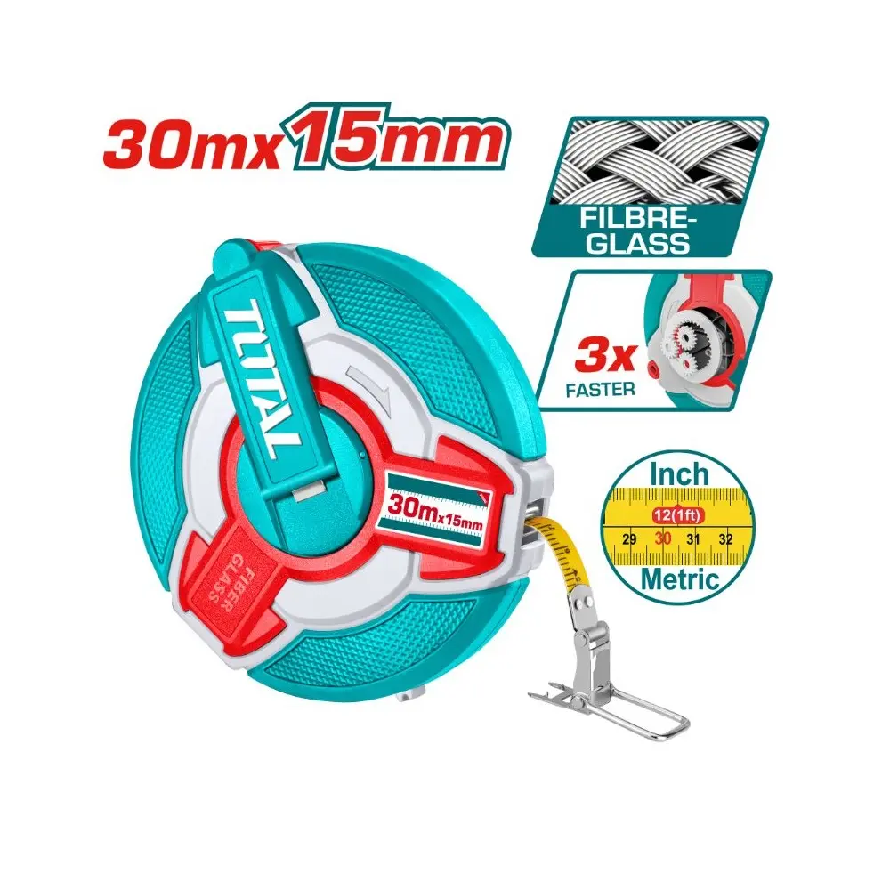 CINTA METRICA TOPOGRAFICA DE FIBRA VIDRIO 15 MM X 30 MTS REF. TMTF18306 MARCA TOTAL TOOLS