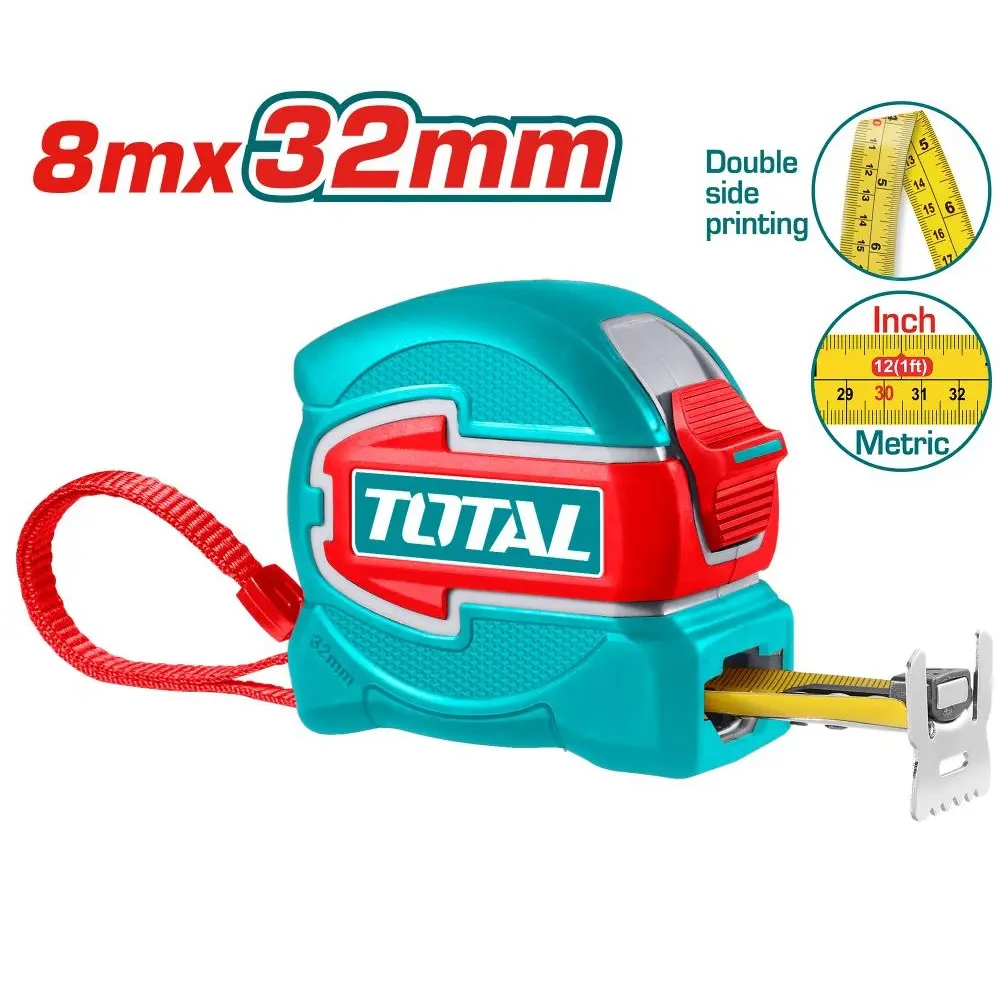 CINTA METRICA 32 MM X 8 MTS DOBLE CARA GANCHO CON IMAN REF. TMT80832 MARCA TOTAL TOOLS 