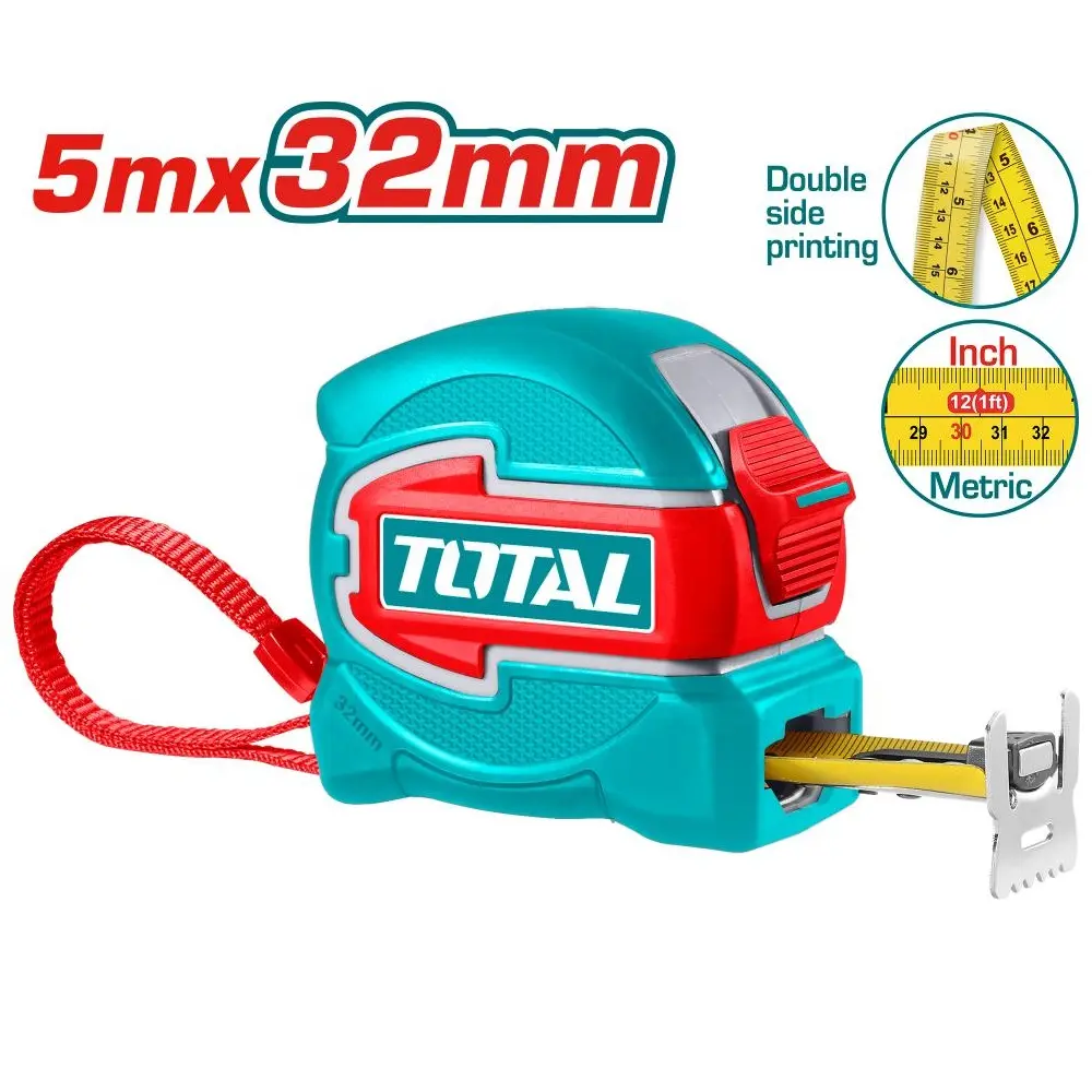 CINTA METRICA 32 MM X 5 MTS DOBLE CARA GANCHO CON IMAN REF. TMT80832 MARCA TOTAL TOOLS 