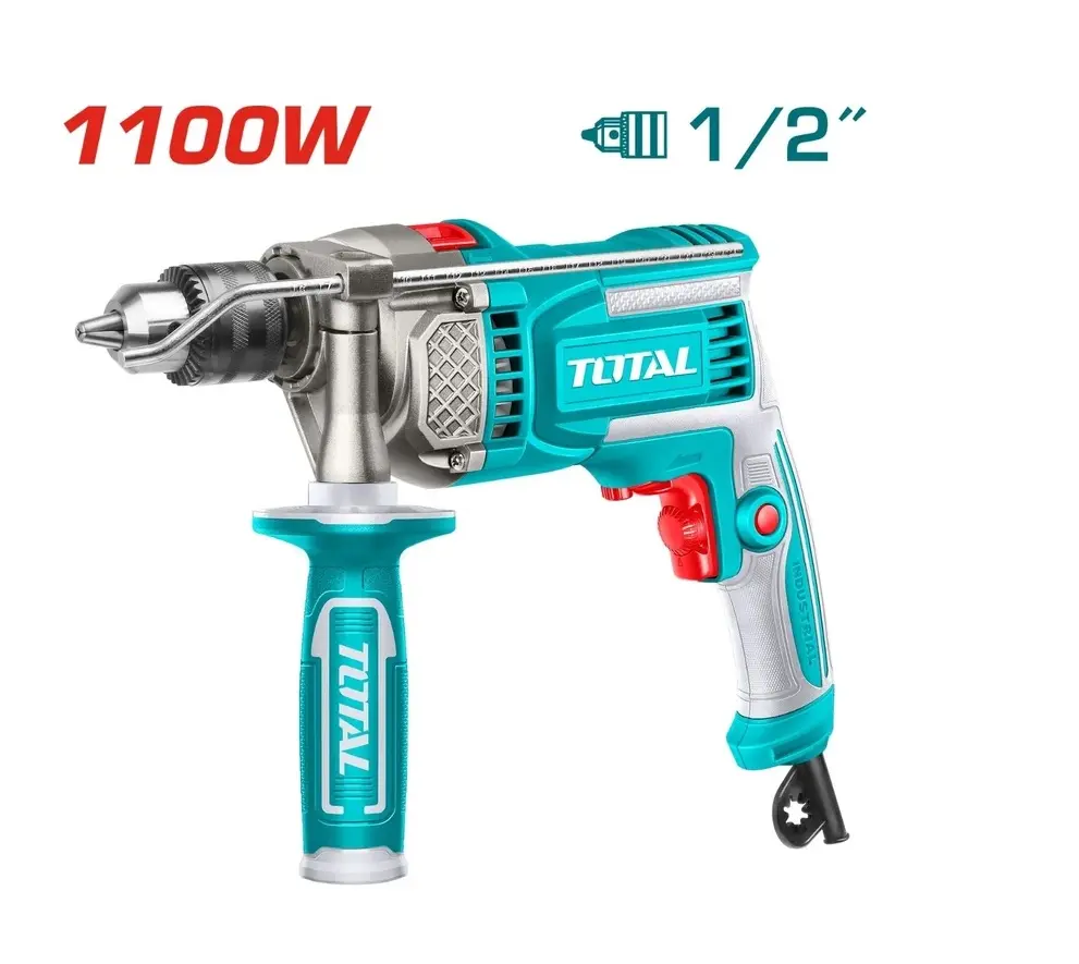 TALADRO DE IMPACTO 1/2" 1100 W 110 - 120 V 0 - 3000 RPM C/ 1 JGO DE ESCOBILLAS DE CARBON REF. UTG1111366 MARCA TOTAL TOOLS