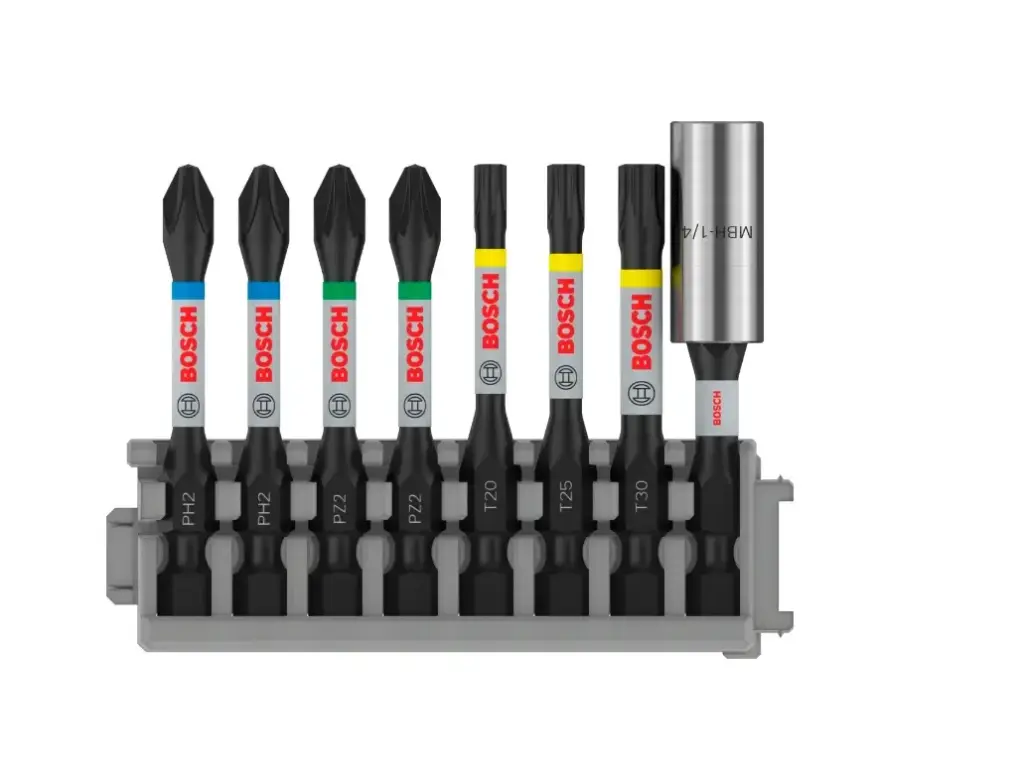 JUEGO BROCAS / MECHAS 55MM PARA TALADRO DE IMPACTO 8 PZAS ( 2 PH2- 2 PZ2- T20- T25- T30- 1 EXT. ) REF. 2608522326 / 873604 MARCA BOSCH