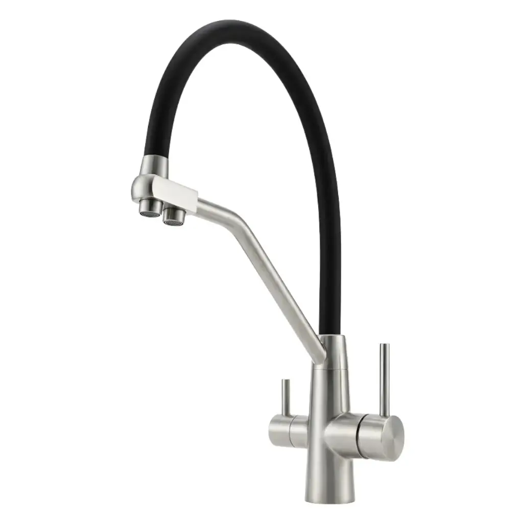 GRIFERIA FREGADERO MONOMANDO FLEXIBLE SATINADA CON ENTRADA PARA FILTRO REF. GFS-0238 MARCA AQUAL