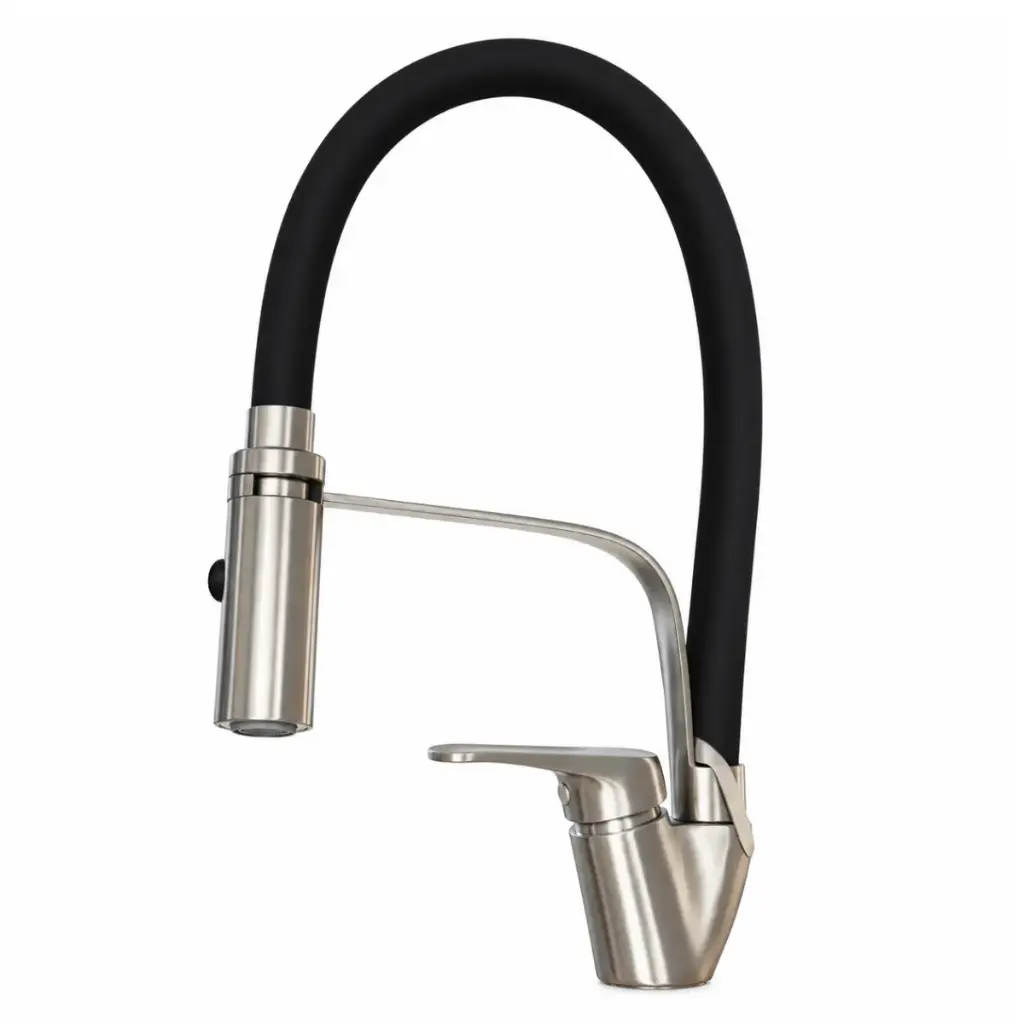 GRIFERIA FREGADERO MONOMANDO FLEXIBLE NEGRO - DORADO REF. GFN-0233 MARCA AQUAL