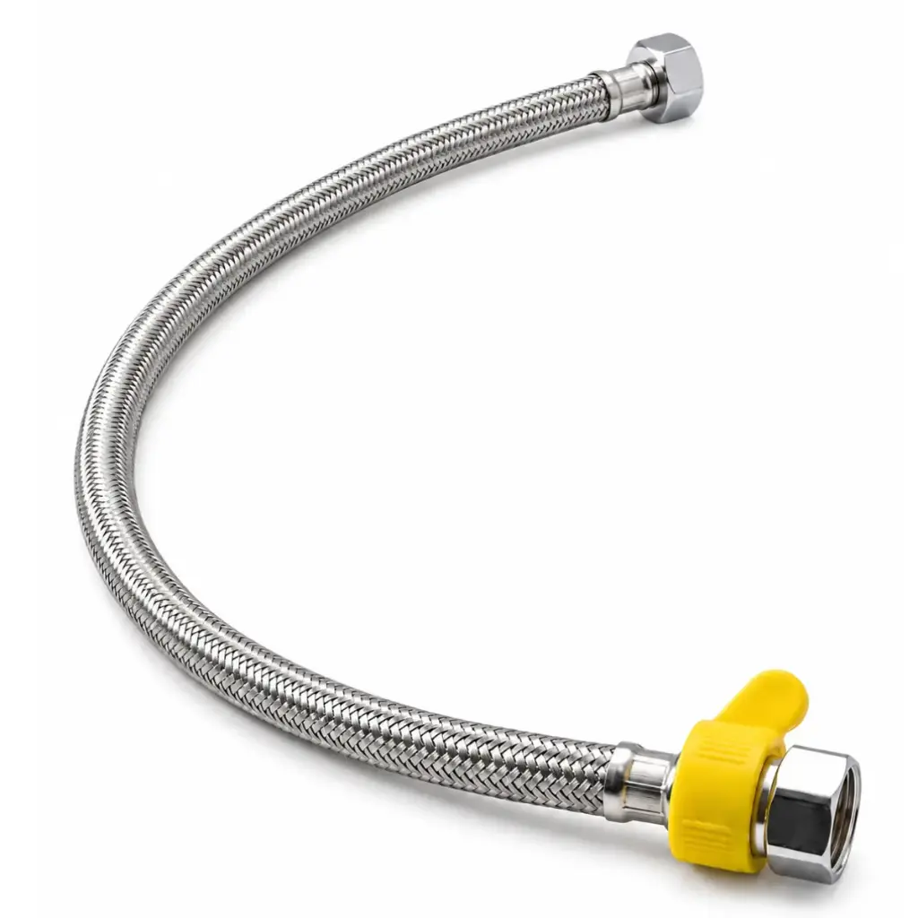 MANGUERA / CANILLA METALICA FLEXIBLE PARA FREGADERO DE 1/2" X 1/2" X 80 CM REF. CN80M-0278 MARCA AQUAL