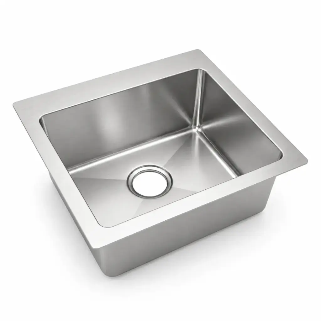 FREGADERO 1 TINA ACERO INOX TOPE / EMPOTRAR 40 X 40 X 22 CM SATINADO C/ SIFON + DESAGUE REF. FSS-0256 MARCA AQUAL