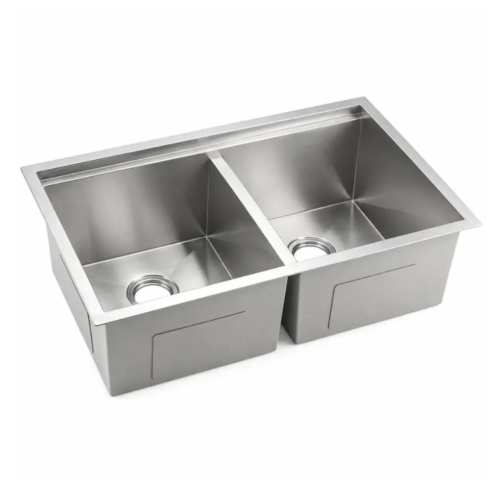 FREGADERO 2 TINA ACERO INOX BAJO TOPE 83.82 X 48.26 X 22 CM SATINADO C/ SIFON + DESAGUE SIN CAJA REF. FBS-0246 MARCA AQUAL
