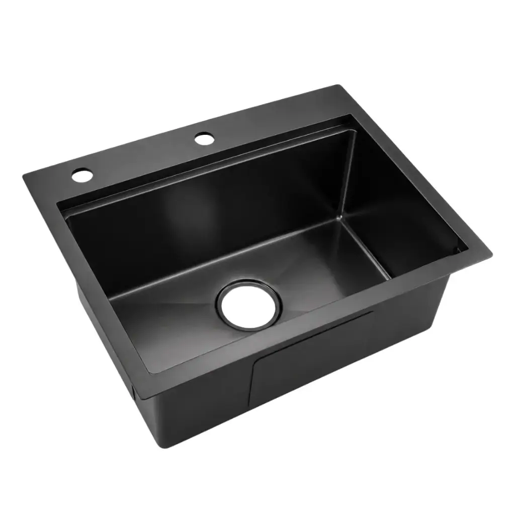 FREGADERO 1 TINA ACERO INOX SOBRE TOPE 55 X 45 X 22 CM NEGRO C/ SIFON + DESAGUE SIN CAJA REF. FSN-0258 MARCA AQUAL