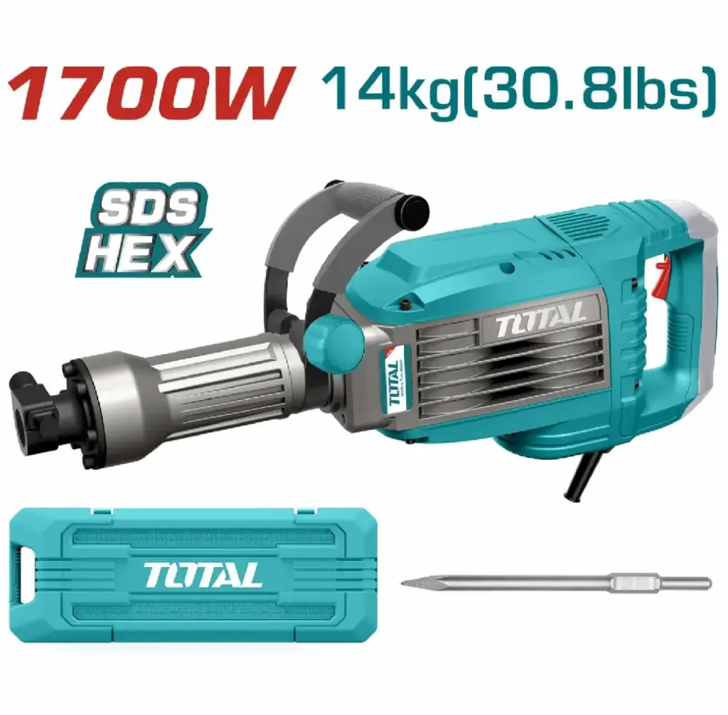 MARTILLO DEMOLEDOR 1700 W 1900 IMP 50 J 110V - 120V C/MALET+ 1 CIN. + 1 JGO ESCOBILLAS REF. UTH217068 MARCA TOTAL TOOLS