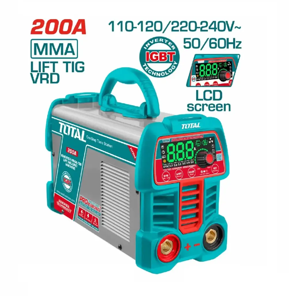 MAQUINA DE SOLDAR INVERTER DC 200 AMP EN 110 - 120 V MONOFASICA MMA / LIFT TIG / VRD REF. UTW2200691 TOTAL TOOLS