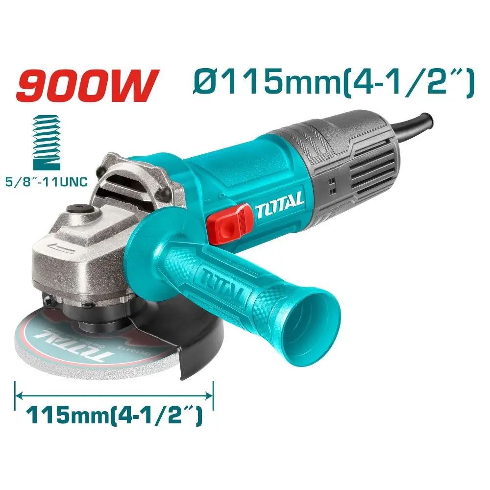 ESMERIL ANGULAR 4 1/2" X 5/8" 900 W 120 V 12.000 RPM REF. UTG109115563 MARCA TOTAL TOOLS 