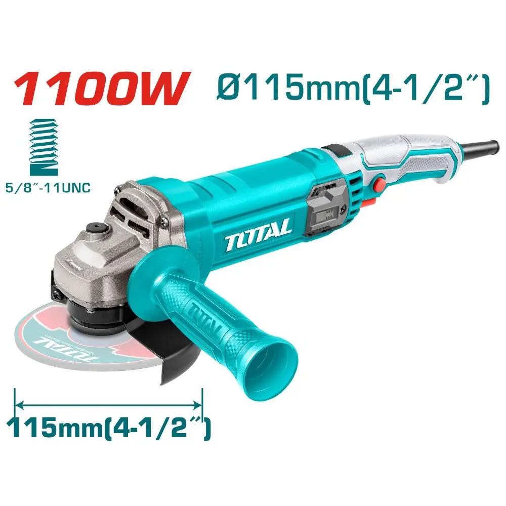 ESMERIL ANGULAR 4 1/2" X 5/8" 1100W 110-120V 12000 RPM SIN DISCO REF. UTG110125563 MARCA TOTAL TOOLS