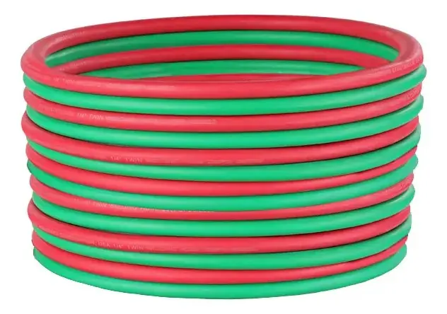 MANGUERA DOBLE DE CAUCHO DE NITRILO P/ SOLDAR 1/4" + 1/4" 20 BAR / 300 PSI POR METRO ( REF. ROLLO 100MTS ) COLOR ROJO-VERDE REF. 121008 MARCA NUSAC