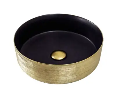 LAVAMANOS REDONDO DE SOBREPONER 36 CM X 36 CM X 12 CM COLOR ORO - NEGRO REF. E3780 MARCA GLOBAL CERAMIC