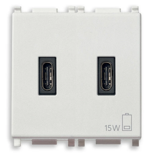 TOMA USB DOBLE ( C+C) DE ALIMENTACION 15W 3A 5V 2 MOD SERIE PLANA COLOR BLANCO REF.14295.CC VIMAR 