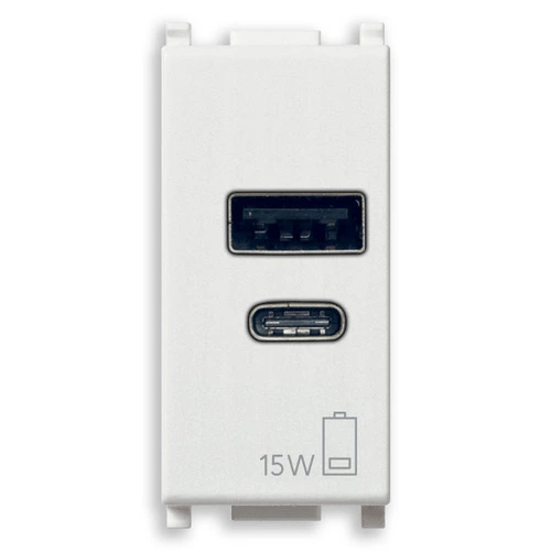TOMA USB A + C ALIMENTACION 15W 5V 3A 1 M BLANCO SERIE PLANA REF. 14292.AC MARCA VIMAR  