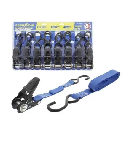 JUEGO DE CINTA- AMARRE C/ TRINQUETE 8 PZAS DE 25 MM X 3 MTS FUERZA DE ROTURA 544KG CARGA 181.5 KG REF. 991-2106271 MARCA GOOD YEAR