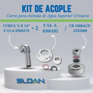 KIT DE ACOPLE CURVO P/ENTRADA DE AGUA SUPERIOR URINARIO INDUSTRIAL 3PZAS (CURVA 3/4"X14" MOD. F-15-A 0306376 + 2 CONEC. ( F-56-A 0306102 + CR 10008ACP 3332000)) REF. KCUU-001 MARCA SLOAN