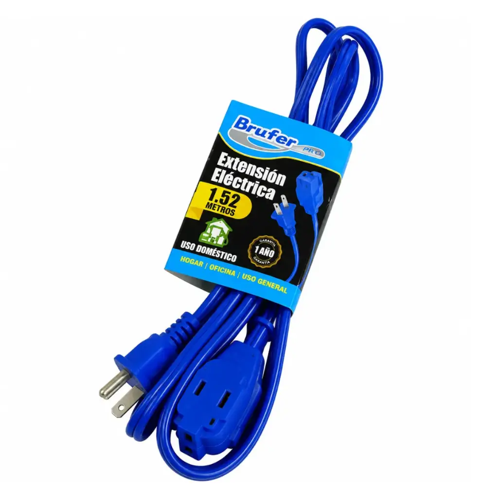 EXTENSION ELEC. DOMESTICA 2 TOMAS 1.52 MTS COLOR AZUL REF. 253340 MARCA BRUFER